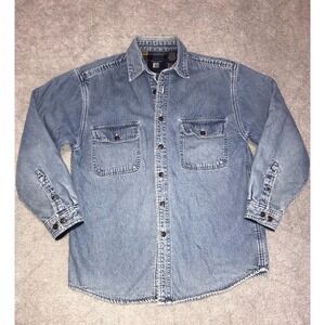 Vintage World Island Outdoors Fleece Lined Denim Jacket Medium 90s Chore Shacket
